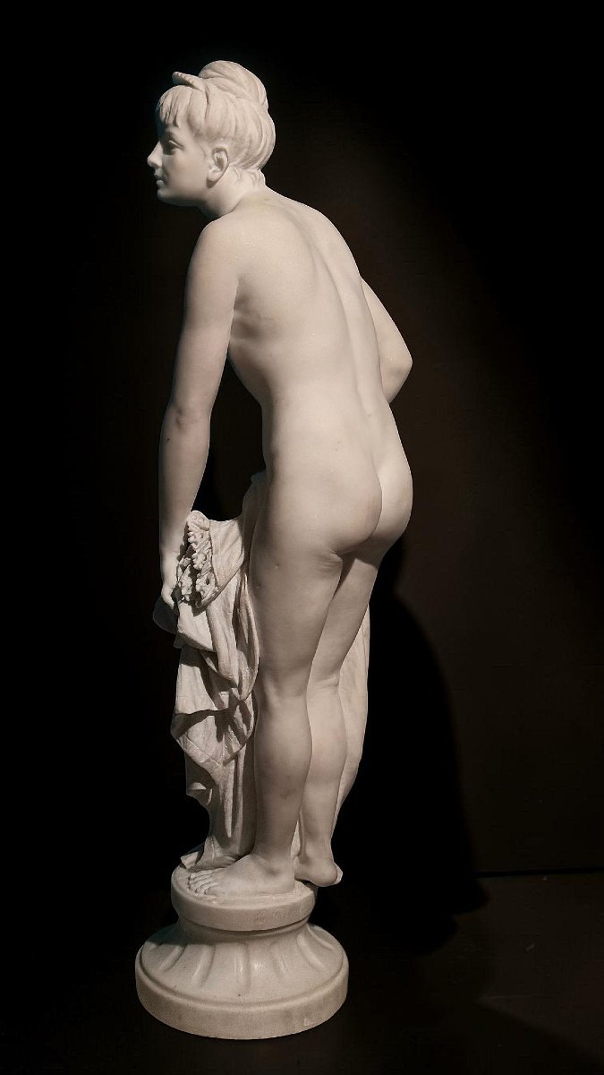 Statua raffigurante una giovane fanciulla nuda neoclassica, dal Museo Peter Kaus, Marmo Carrara-photo-3