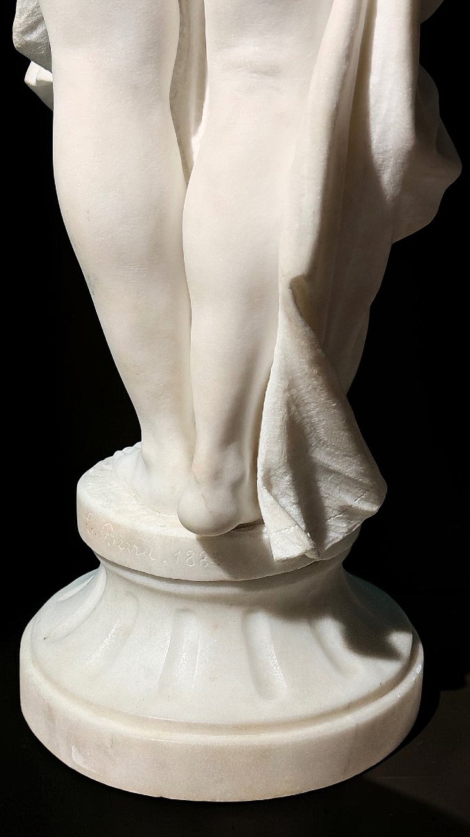 Statua raffigurante una giovane fanciulla nuda neoclassica, dal Museo Peter Kaus, Marmo Carrara-photo-5