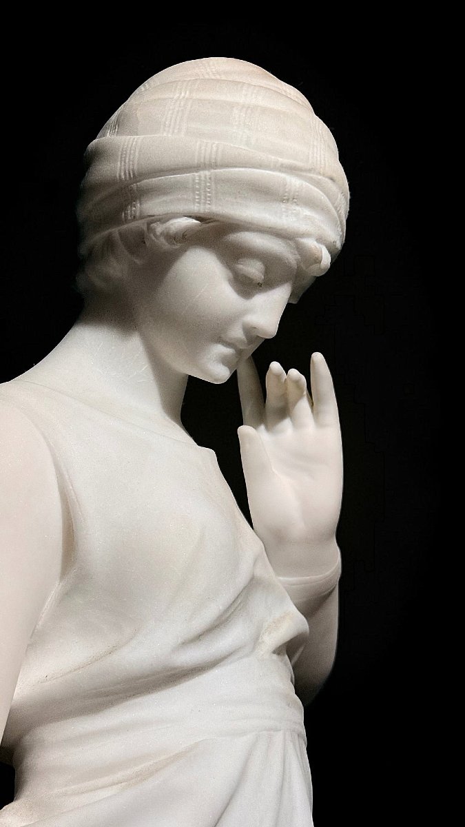 Statua raffigurante una giovane fanciulla con una brocca in mano, Marmo Bianco Carrara -photo-4