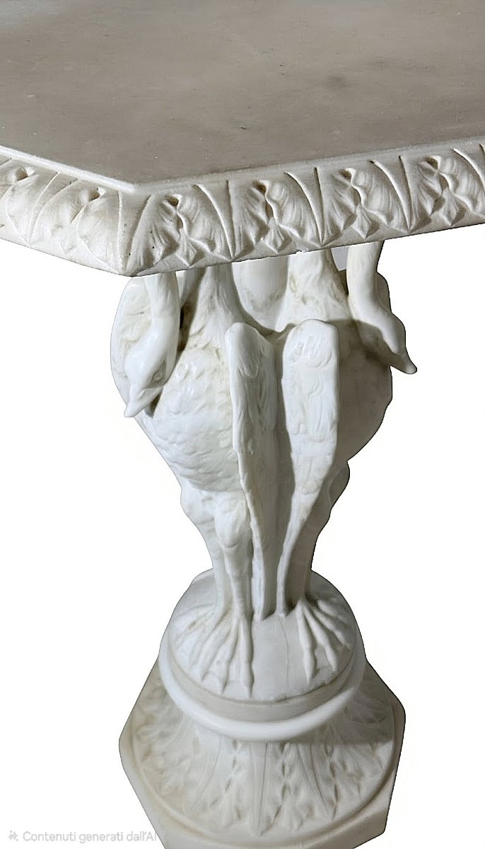 Tavolo Ottagonale Marmo Carrara, con cigni e decorazioni -photo-3