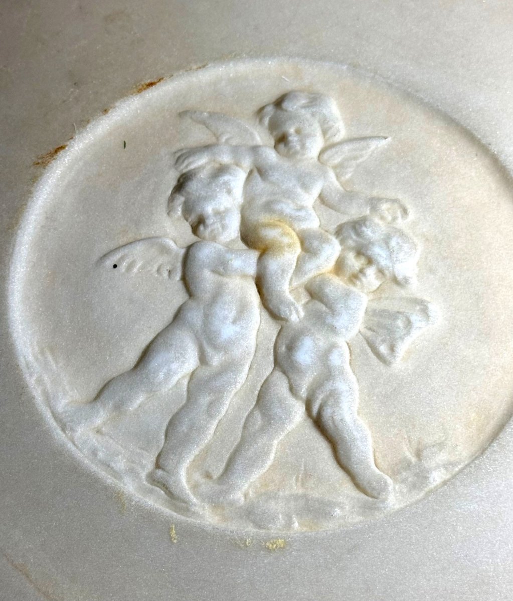 Tavolo Ottagonale Marmo Carrara, con cigni e decorazioni -photo-2
