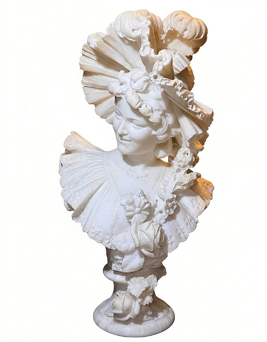 Busto raffigurante una giovane fanciulla sorridente con dedica d'amore sul retro