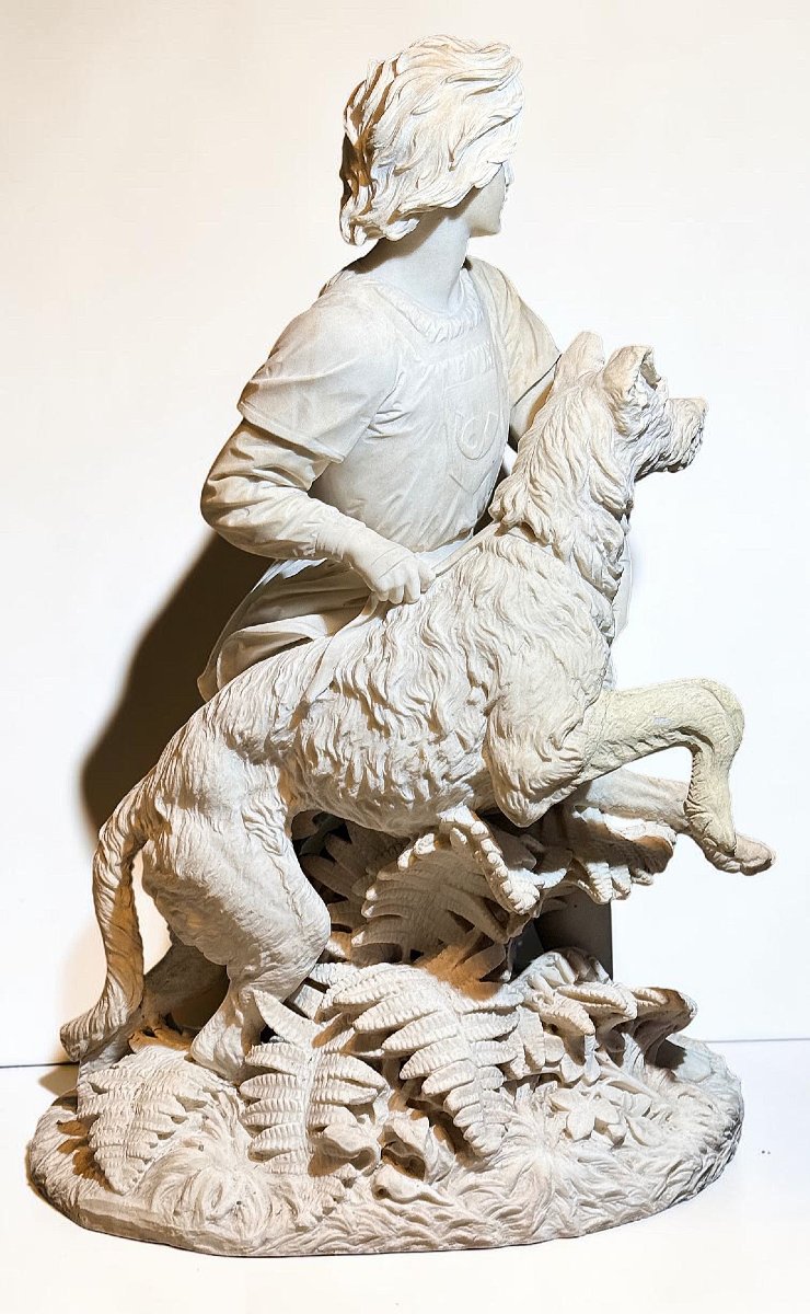 Statua raffigurante il giovane Romilly (1863) Giovane Fanciullo con Cane in Marmo Carrara -photo-3