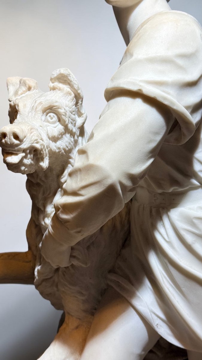Statua raffigurante il giovane Romilly (1863) Giovane Fanciullo con Cane in Marmo Carrara -photo-4
