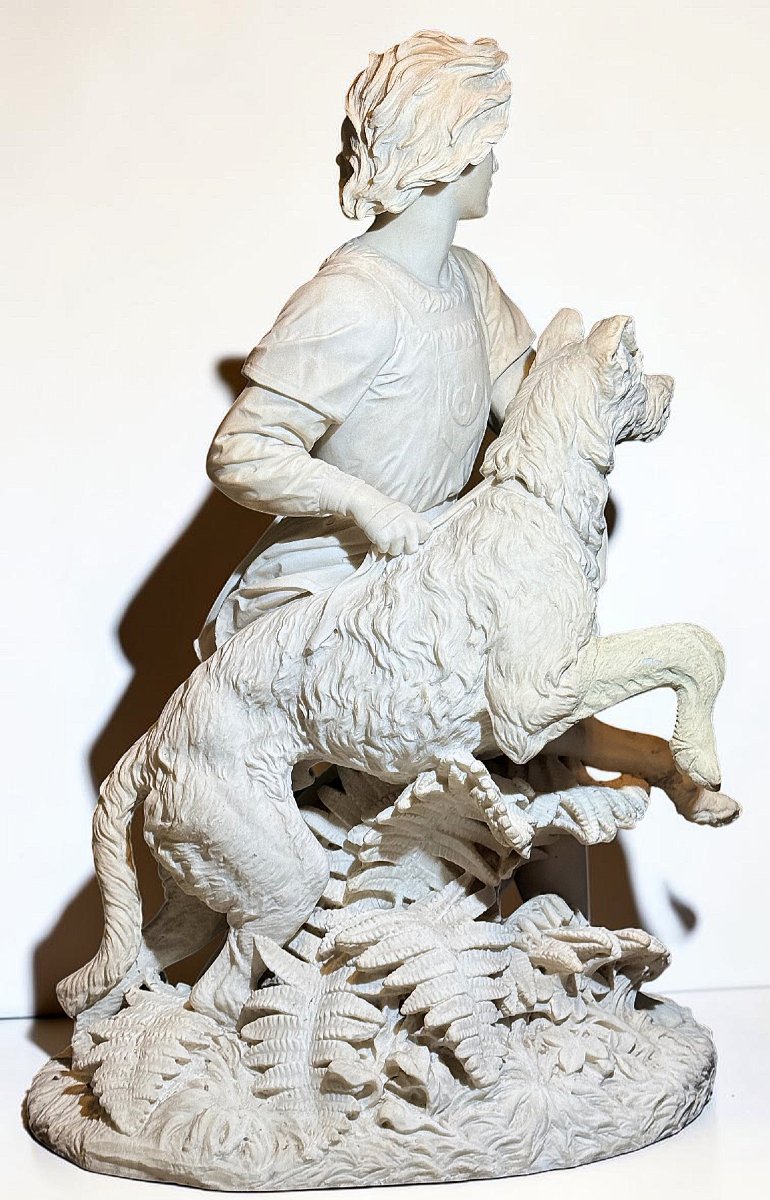 Statua raffigurante il giovane Romilly (1863) Giovane Fanciullo con Cane in Marmo Carrara -photo-6
