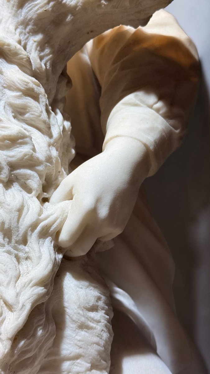 Statua raffigurante il giovane Romilly (1863) Giovane Fanciullo con Cane in Marmo Carrara -photo-7