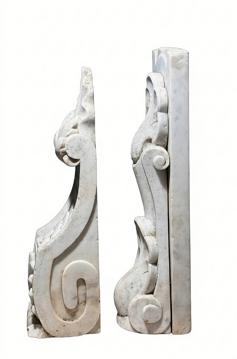 Coppia di Piccoli Elementi Architettonici decorativi in Marmo Bianco di Carrara -photo-8