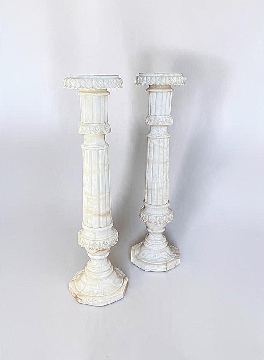 Coppia di Colonne in Marmo Bianco di Carrara -photo-3