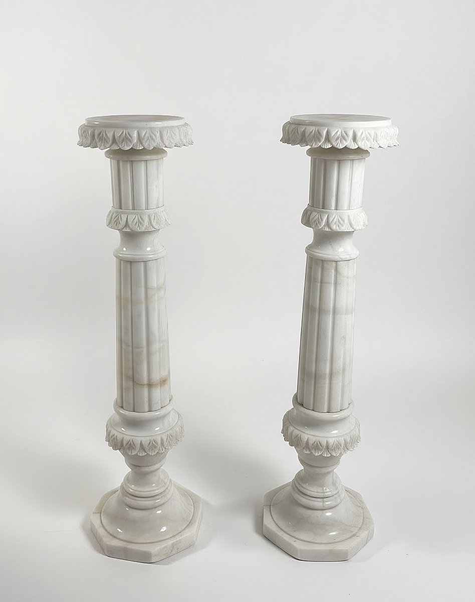 Coppia di Colonne in Marmo Bianco di Carrara 