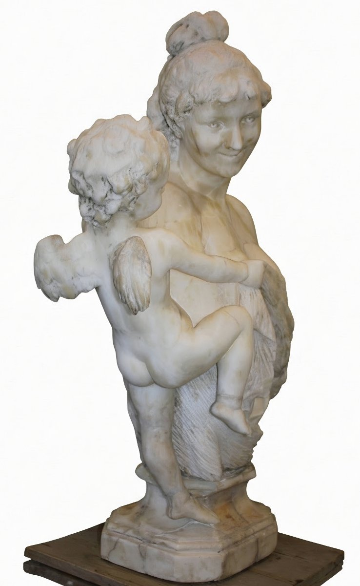 Statua fanciulla con Eros in Marmo Bianco Statuario di Carrara -photo-4