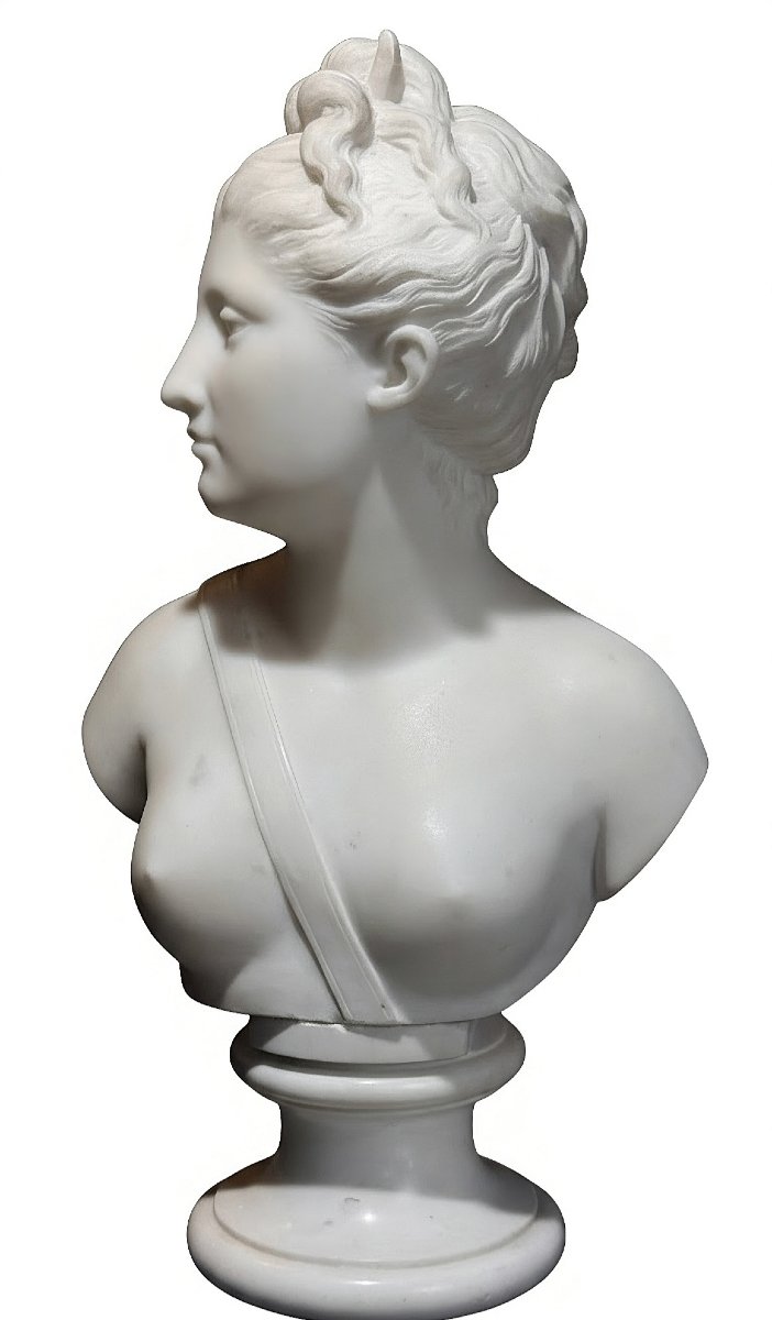 Busto raffigurante dea Artemide in Marmo Bianco Statuario di Carrara, Jean-Antoine Houdon 1741-photo-2
