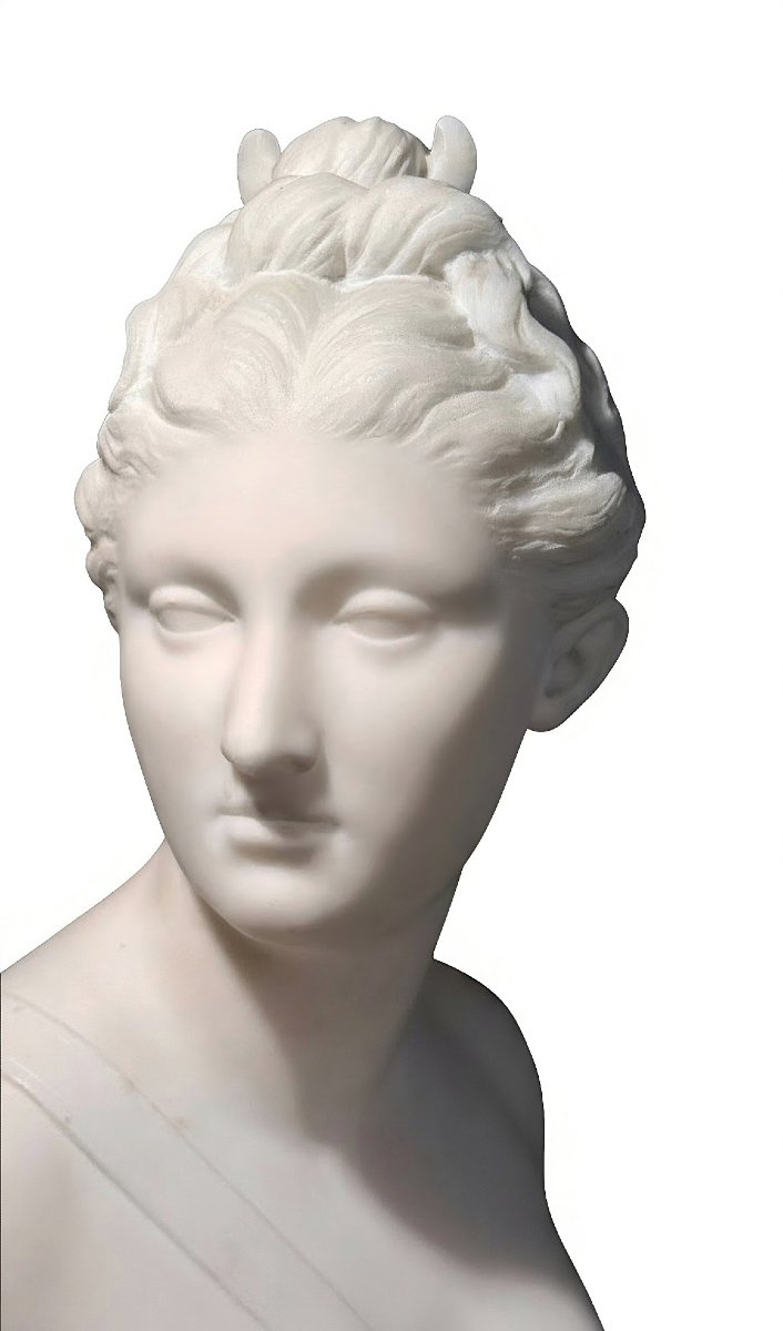 Busto raffigurante dea Artemide in Marmo Bianco Statuario di Carrara, Jean-Antoine Houdon 1741-photo-3