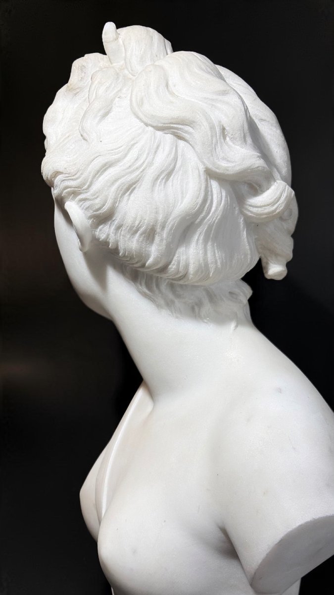 Busto raffigurante dea Artemide in Marmo Bianco Statuario di Carrara, Jean-Antoine Houdon 1741-photo-4