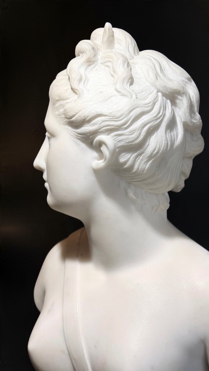 Busto raffigurante dea Artemide in Marmo Bianco Statuario di Carrara, Jean-Antoine Houdon 1741-photo-4