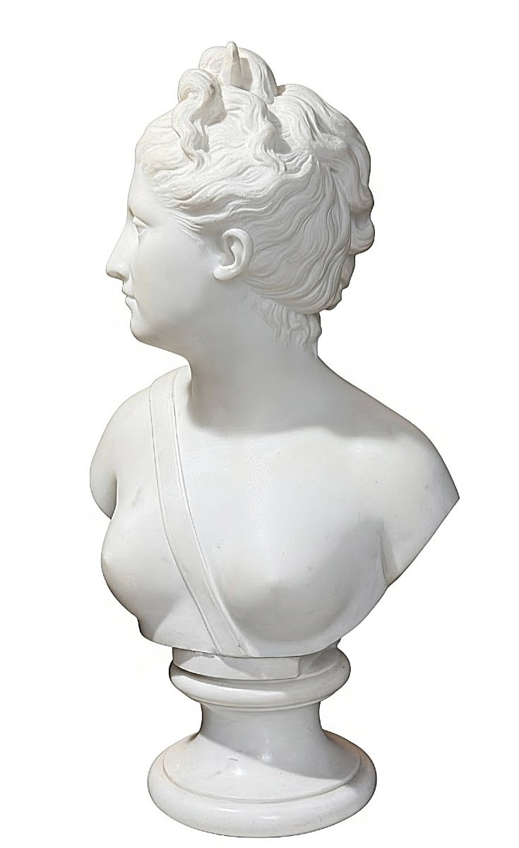 Busto raffigurante dea Artemide in Marmo Bianco Statuario di Carrara, Jean-Antoine Houdon 1741-photo-7