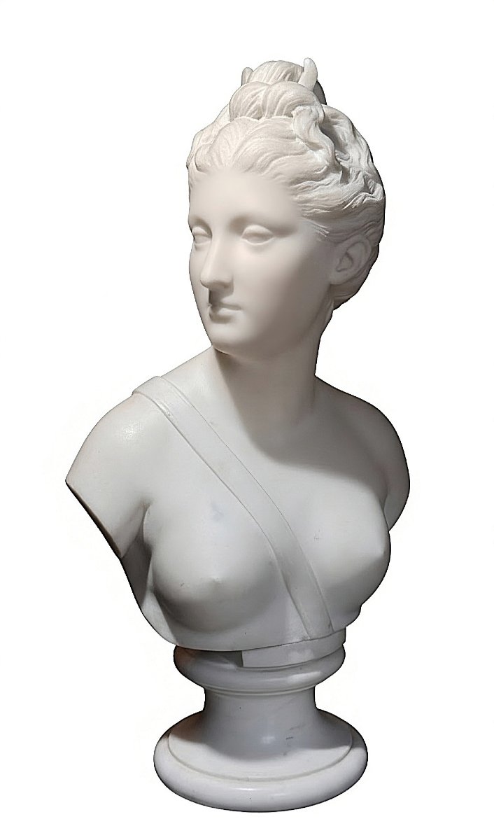 Busto raffigurante dea Artemide in Marmo Bianco Statuario di Carrara, Jean-Antoine Houdon 1741
