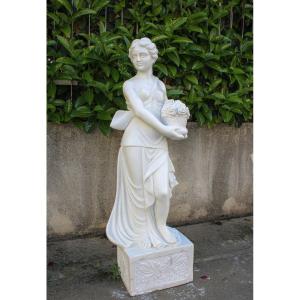Statua Dama con cesto di Fiori Marmo 