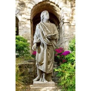 Grande statua antica raffigurante un filosofo dell'antica Grecia Marmo Carrara 