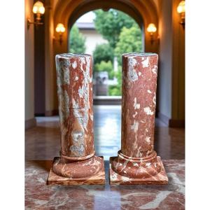 Coppia di Colonne in Marmo Rosso Francia 