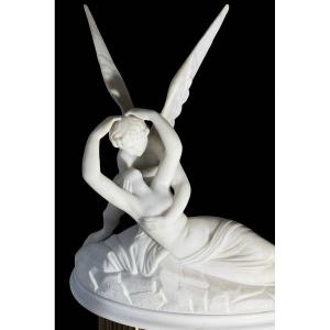 Gruppo scultoreo raffigurante Psiche ravvivata dal bacio d'amore, Marmo Bianco di Carrara 
