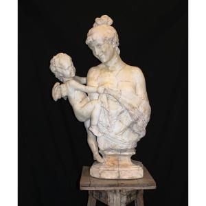 Statua Fanciulla con Eros, Marmo Bianco statuario di Carrara 