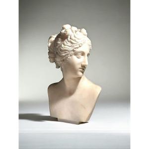 Busto raffigurante il volto della Venere Italica, da Antonio Canova, Marmo Bianco Carrara 
