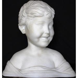 Busto raffigurante un Fanciullo che sorride, Marmo Bianco statuario di Carrara 