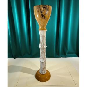 Colonna di Design in Marmo Calacatta Oro e Marmo Giallo Siena con venature Grigie e Nere 
