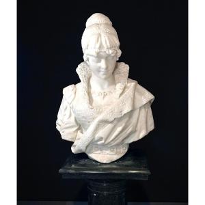 Busto a Grandezza Naturale elegante dama rinascimentale avvolta in tessuti pregiati, Marmo 