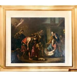 Dipinto Antico raffigurante la Sacra Natività, firmato e datato 1665