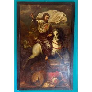 Dipinto antico raffigurante San Giacomo Maggiore a cavallo XVII° 