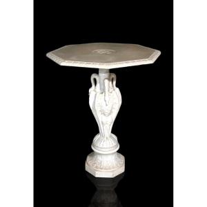 Tavolo ottagonale decorato con foglie e cigni, in Marmo Bianco Statuario di Carrara,  Parigi