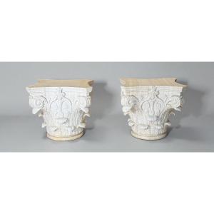 Coppia Capitelli Corinzi in Marmo Bianco Statuario di Carrara 