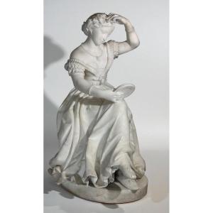 Statua raffigurante un'elegante dama in un sontuoso abito,  Marmo Bianco Statuario di Carrara 