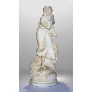 Statua giovane fanciulla sorridente in Marmo Carrara 