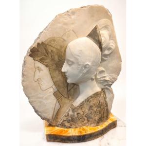 Rilievo raffigurante Dante e Beatrice in Marmo 