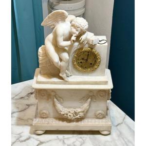Orologio francese in alabastro con angelo