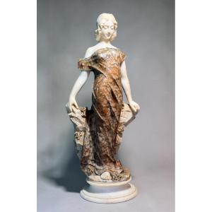 Statua Dea Greca in Marmo Bianco Statuario di Carrara e Marmo Brecciato, Antonio Frilli 