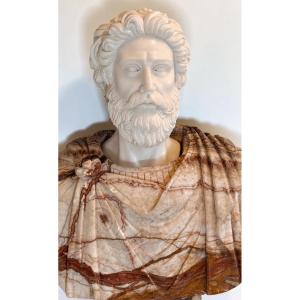 Busto Monumentale Imperatore Romano in Marmi Rari 