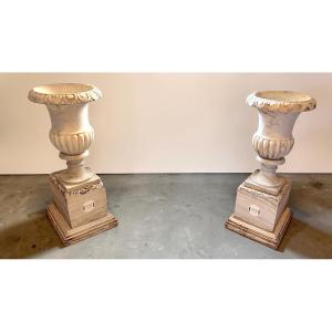 Coppia di Vasi Medicei in Marmo Bianco statuario di Carrara 