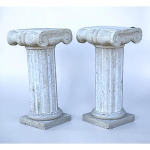 Coppia di Capitelli in Marmo Travertino Romano 