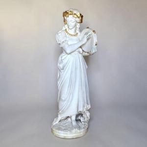 Statua Baccante neoclassica dea della musica, Marmo Bianco Statuario di Carrara