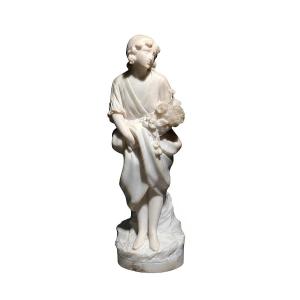 Statua raffigurante una bambina con fiori