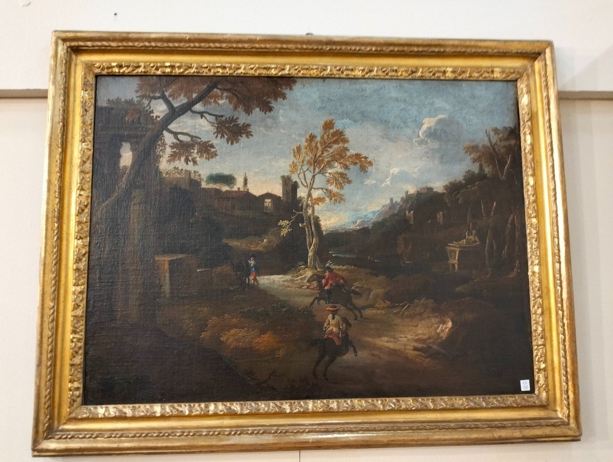 Dipinto raffigurante scena di caccia del 1700