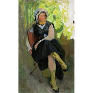 French School, First Quarter Of The 20th Century, Young Woman Seated In The Garden