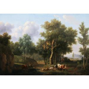 Ignace Joseph Van Regemorter, Figures And Herd In An Idealized Landscape