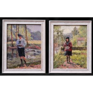 Alexis-désiré Grémain, Young Boy And Young Girl (schoolchildren)