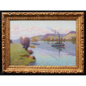 Charles Chevalier, Tugboat And Fishermen On The Seine At Saint-étienne-du-rouvray