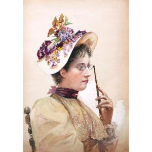 Marie Fournier Del Florido, Elegant Lady Holding A Lorgnette