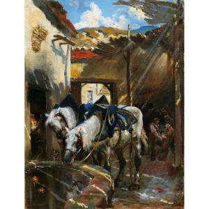 Georges Récipon, Horses At The Watering Place